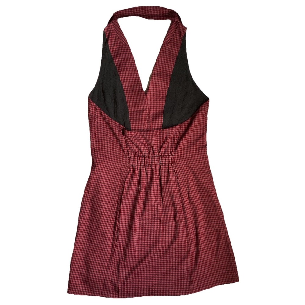 NWT Emory Park Sleeveless V Neck Halter Vest Short Checkered Button Up dress Red - Picture 8 of 16